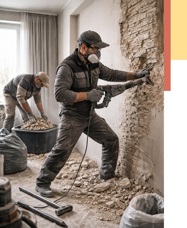 Демонтаж декоративного камня в Качканаре от 1487 руб/м² — быстро и недорого | ОТДЕЛОЧНИК-Кчк