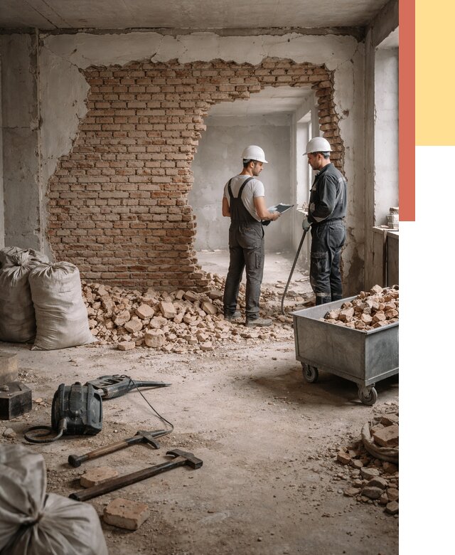 Демонтаж кирпичных стен в Качканаре от 4306 руб. — быстро, недорого, под ключ | ОТДЕЛОЧНИК-Кчк