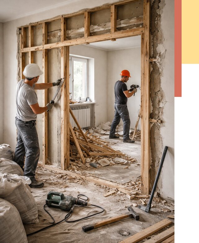 Демонтаж деревянных перегородок в Качканаре от 3281 руб. — быстро и недорого | ОТДЕЛОЧНИК-Кчк