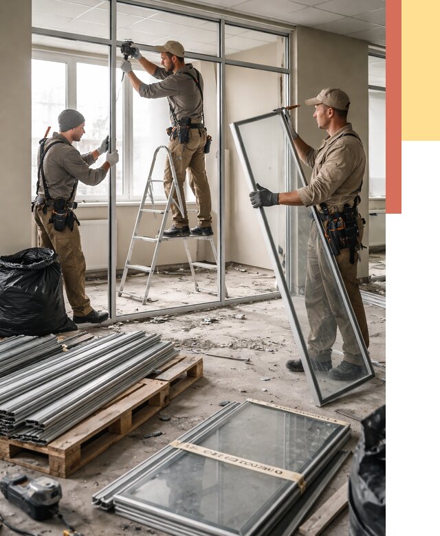 Демонтаж алюминиевых перегородок в Качканаре от 4306 руб. — быстро и недорого | ОТДЕЛОЧНИК-Кчк