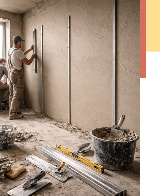 Штукатурка стен по маякам в Качканаре от 5639 руб./м² — выравнивание под ключ | ОТДЕЛОЧНИК-Кчк