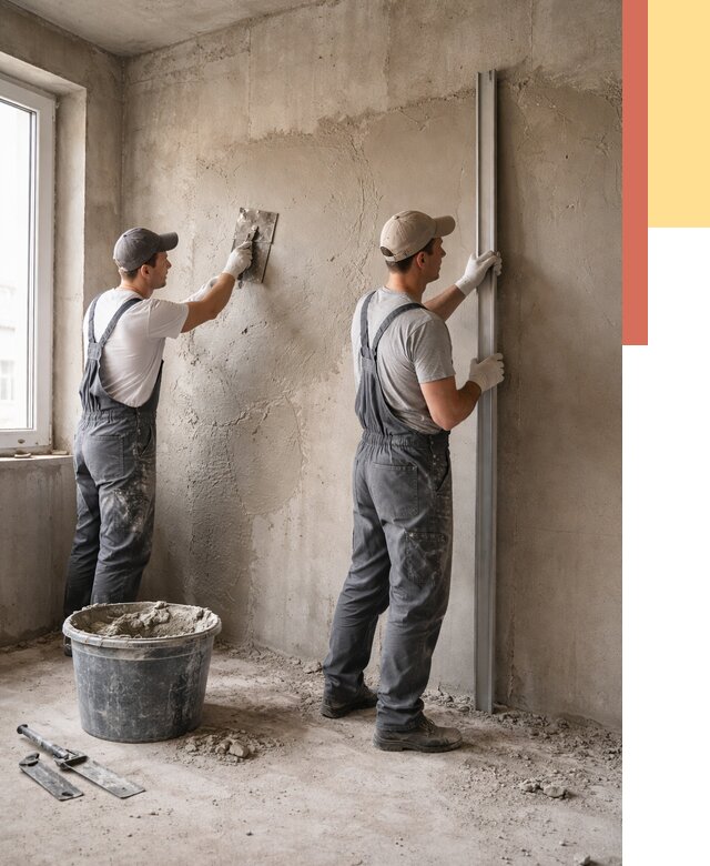 Штукатурка бетонных стен в Качканаре от 4614 руб/м² — качественно и быстро | ОТДЕЛОЧНИК-Кчк