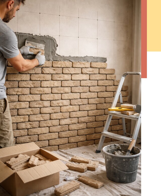 Монтаж декоративного кирпича в Качканаре от 3281 руб./м² — быстро и недорого | ОТДЕЛОЧНИК-Кчк