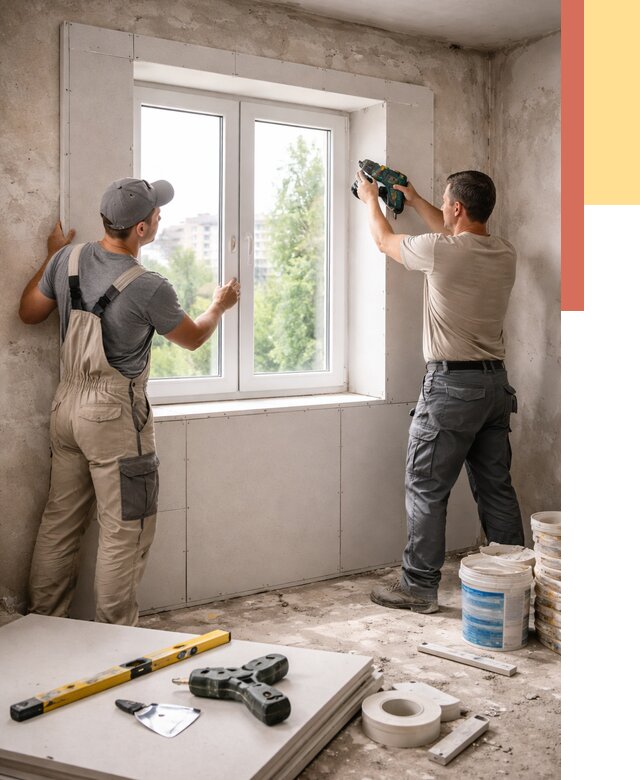 Монтаж откосов из гипсокартона в Качканаре от 4614 руб. под ключ | ОТДЕЛОЧНИК-Кчк