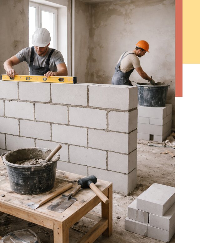 Кладка перегородок из газобетона в Качканаре от 3281 руб. под ключ | ОТДЕЛОЧНИК-Кчк