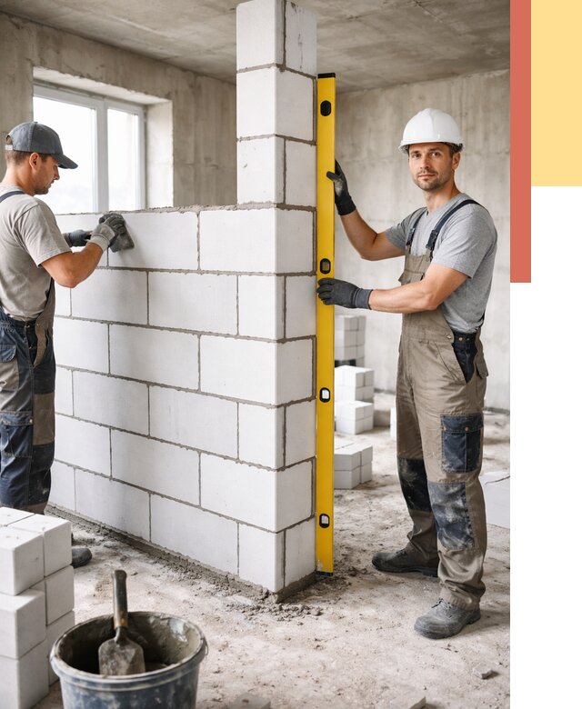 Кладка перегородок из пеноблока в Качканаре от 1846 руб. под ключ | ОТДЕЛОЧНИК-Кчк