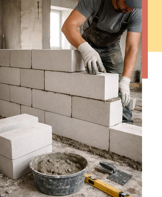 Кладка перегородок из силикатного блока в Качканаре от 4101 руб. под ключ | ОТДЕЛОЧНИК-Кчк