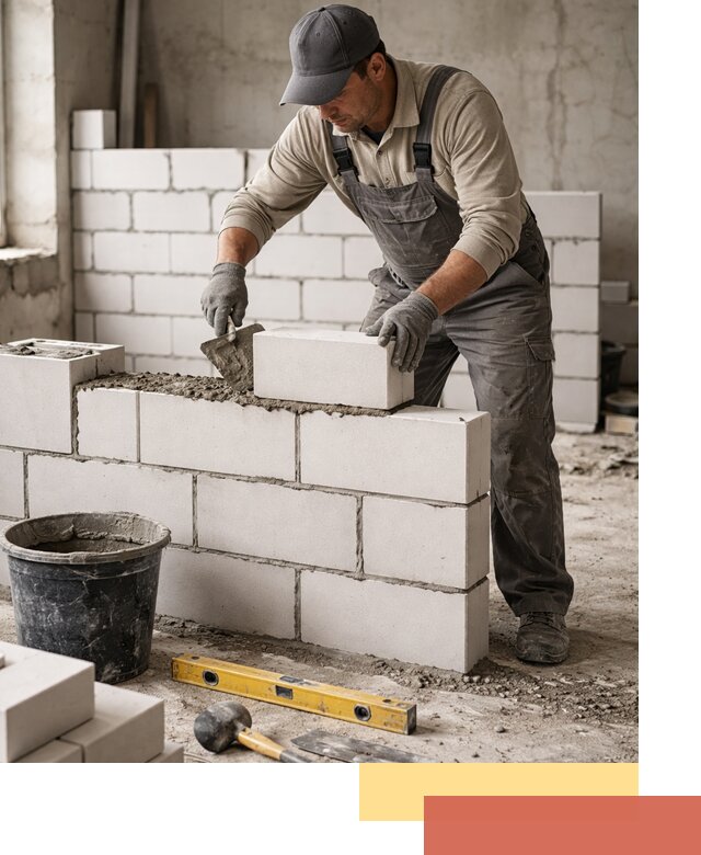 Кладка перегородок из силикатного блока в Качканаре