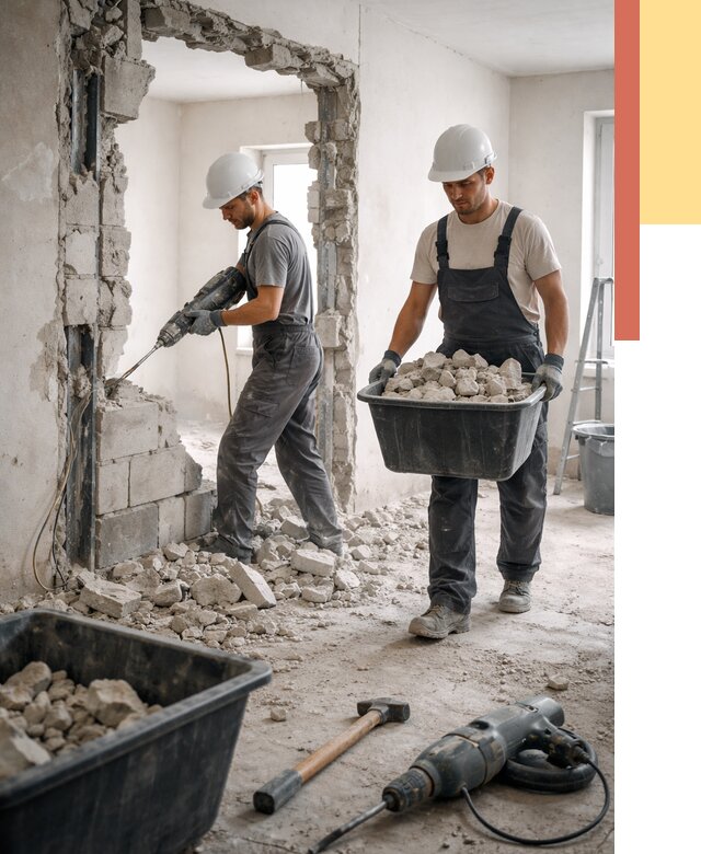 Демонтаж блоковых перегородок в Качканаре от 3845 руб. — быстро и недорого | ОТДЕЛОЧНИК-Кчк