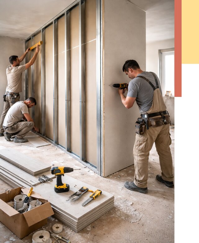 Монтаж однослойной перегородки из гипсокартона в Качканаре от 666 руб. | ОТДЕЛОЧНИК-Кчк