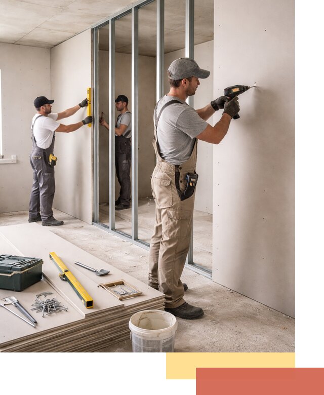 Однослойная перегородка из гипсокартона в Качканаре под ключ, монтаж и отделка