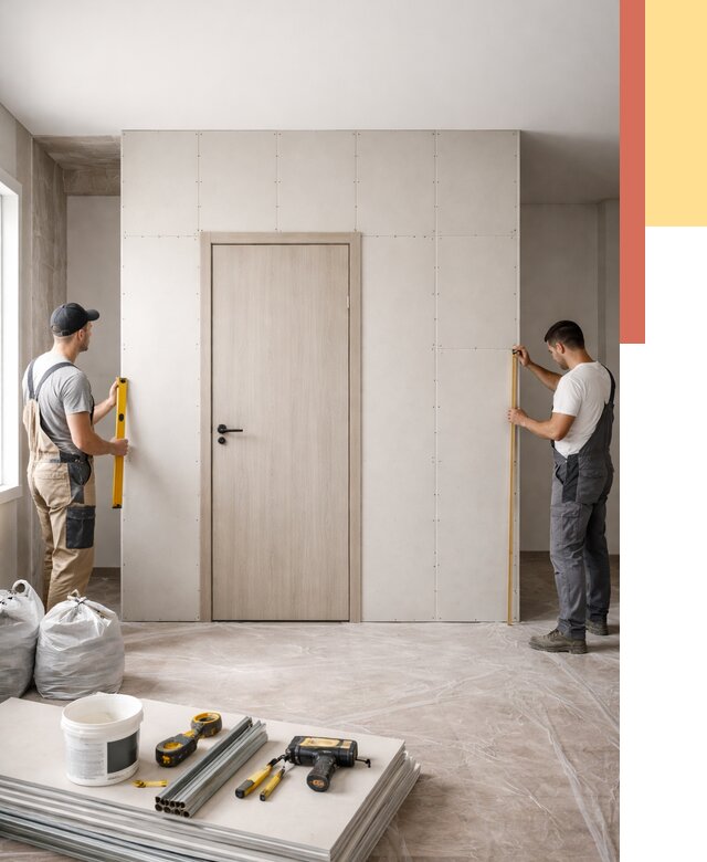 Перегородка из гипсокартона с дверью в Качканаре от 4614 руб. под ключ | ОТДЕЛОЧНИК-Кчк