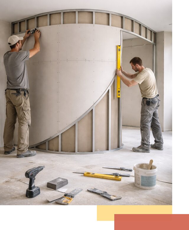 Радиусная перегородка из гипсокартона в Качканаре под ключ