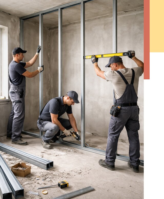 Монтаж каркаса перегородки из профиля в Качканаре от 769 руб. | ОТДЕЛОЧНИК-Кчк