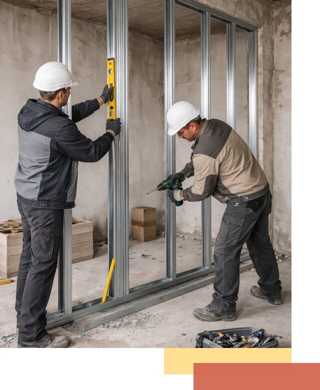 Монтаж каркаса перегородки из профиля в Качканаре