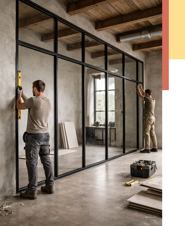 Стеклянные перегородки лофт в Качканаре от 10766 руб. под ключ | ОТДЕЛОЧНИК-Кчк