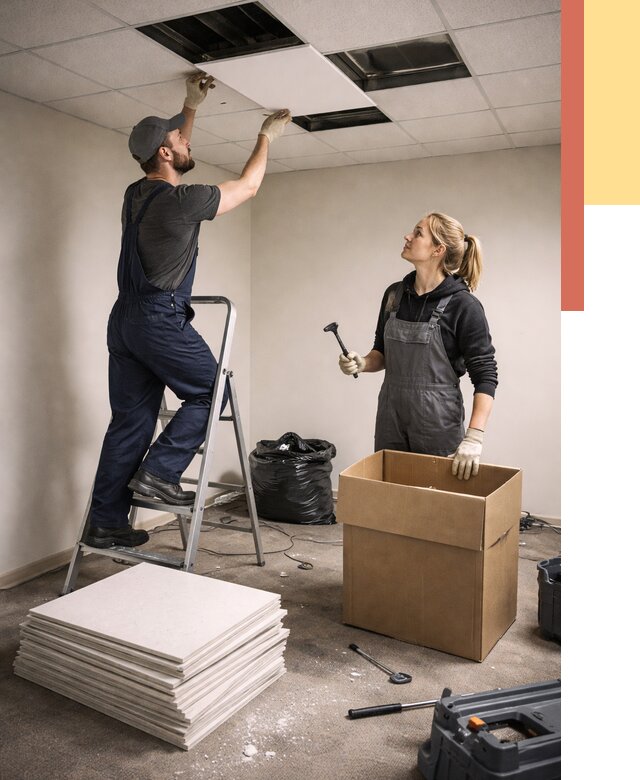 Демонтаж потолочной плитки в Качканаре от 4614 руб. быстро и недорого | ОТДЕЛОЧНИК-Кчк