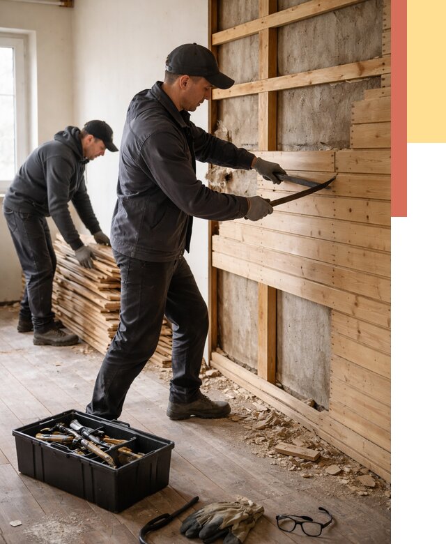 Демонтаж вагонки в Качканаре от 3896 руб/м2 — быстро и недорого | ОТДЕЛОЧНИК-Кчк