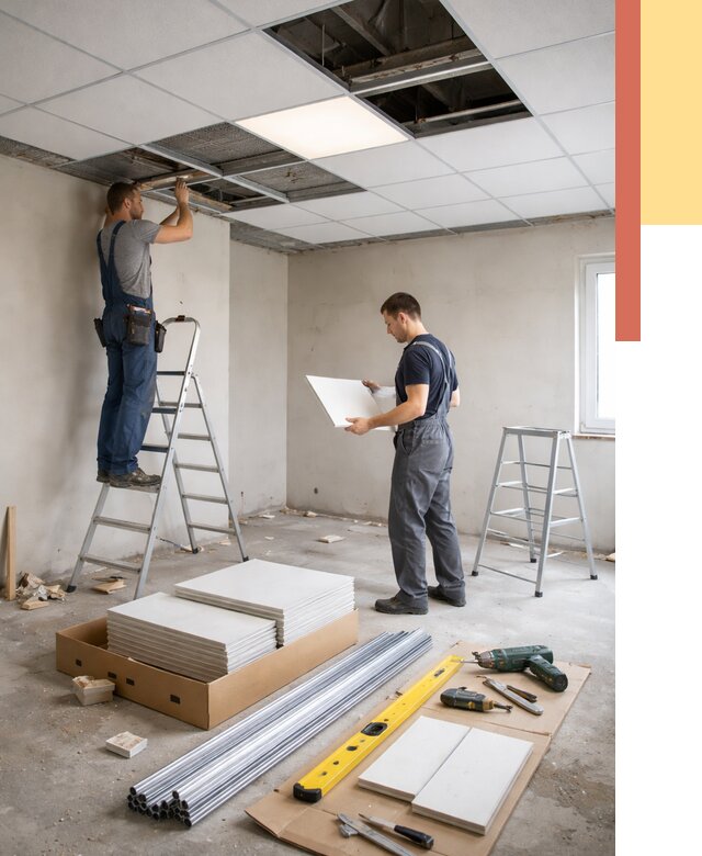 Монтаж потолка армстронг в Качканаре от 4614 руб/м2 — быстрая установка под ключ | ОТДЕЛОЧНИК-Кчк