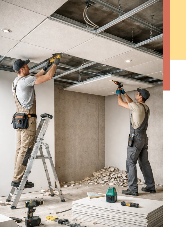 Монтаж акустического потолка в Качканаре от 6664 руб/м2 — быстро и недорого | ОТДЕЛОЧНИК-Кчк