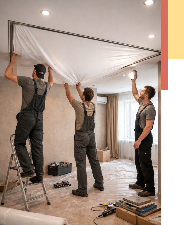 Монтаж ПВХ натяжного потолка в Качканаре от 3589 руб. под ключ | ОТДЕЛОЧНИК-Кчк