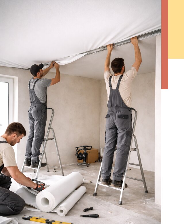 Монтаж тканевого натяжного потолка в Качканаре от 3589 руб. под ключ | ОТДЕЛОЧНИК-Кчк