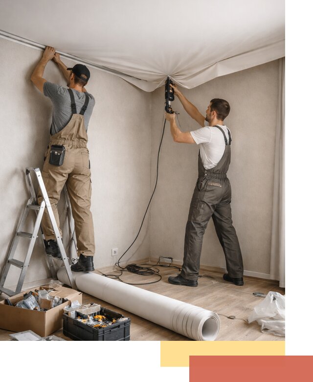 Монтаж цветного натяжного потолка в Качканаре за один день