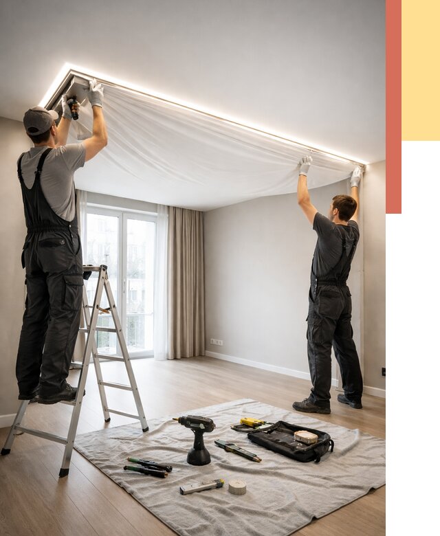 Монтаж парящего натяжного потолка в Качканаре от 4614 руб. быстро и недорого | ОТДЕЛОЧНИК-Кчк