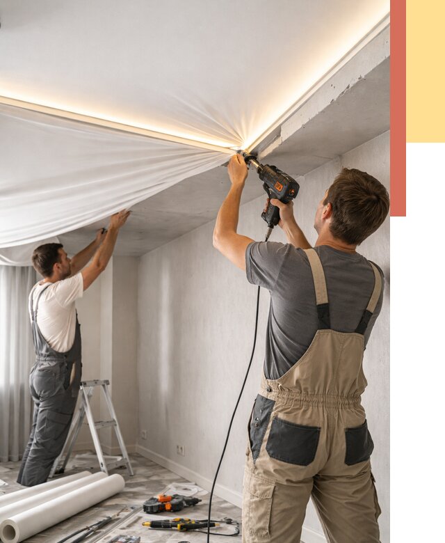 Монтаж натяжного потолка с подсветкой в Качканаре от 974 руб. | ОТДЕЛОЧНИК-Кчк