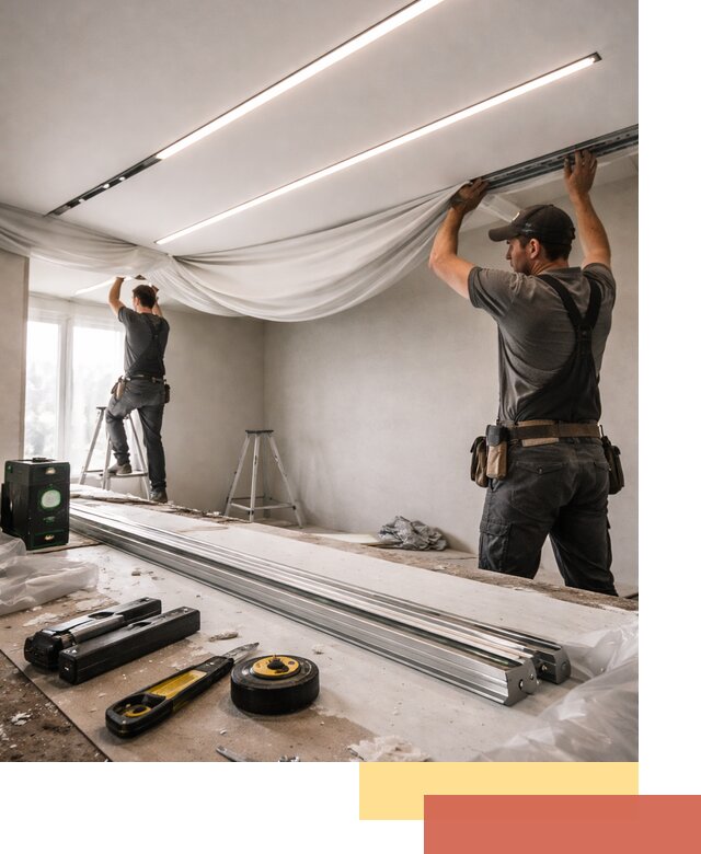 Монтаж натяжных потолков со световыми линиями в Качканаре