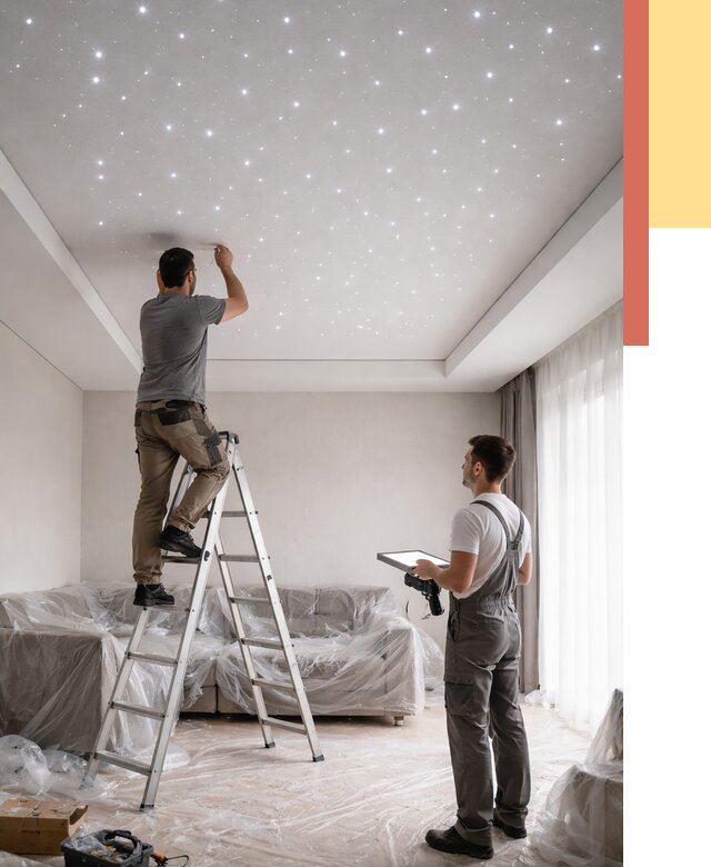 Монтаж натяжного потолка «звездное небо» в Качканаре от 6664 руб. | ОТДЕЛОЧНИК-Кчк