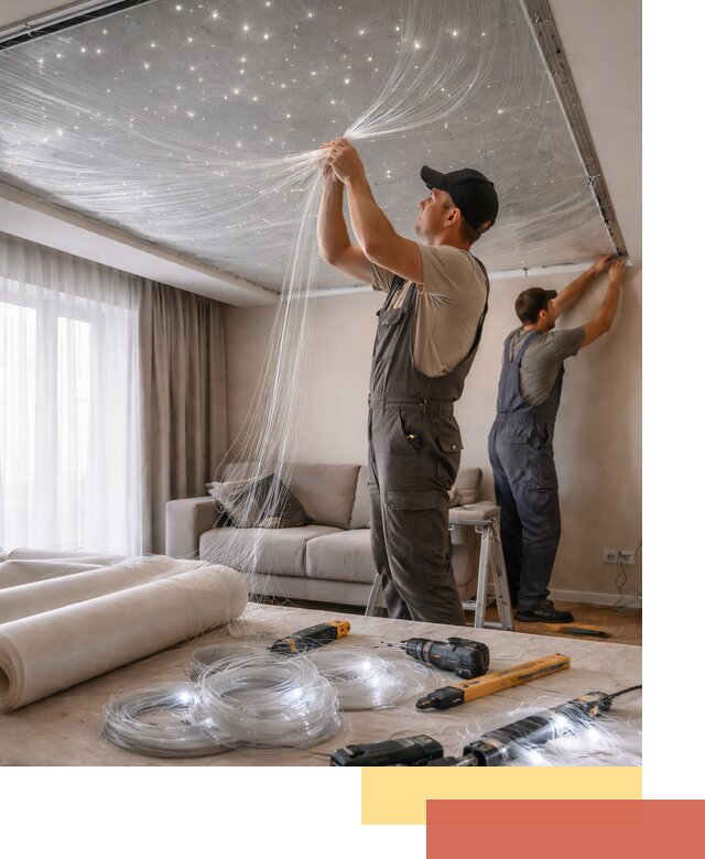 Монтаж натяжного потолка «Звездное небо» в Качканаре