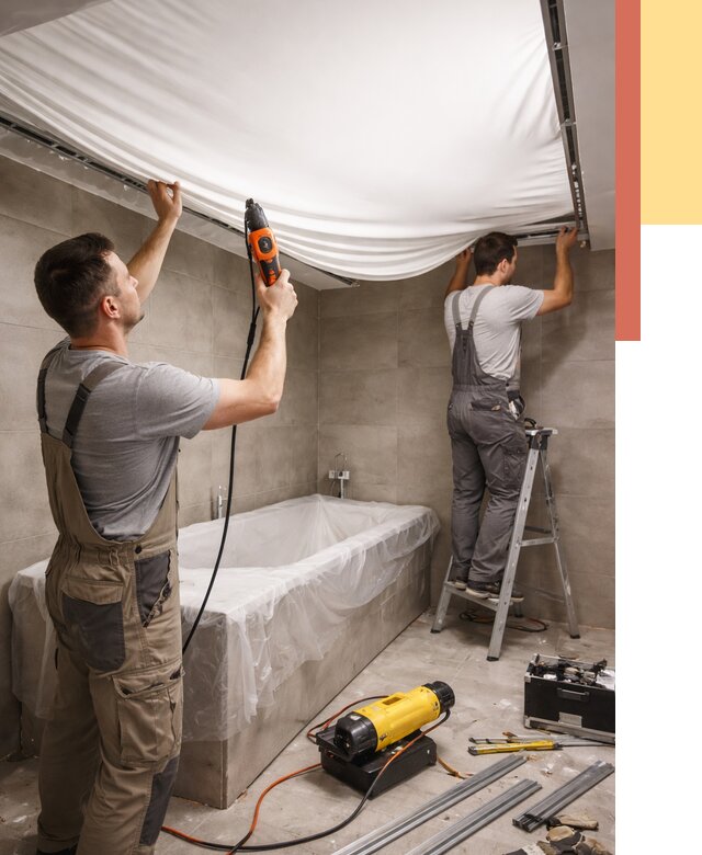 Монтаж натяжного потолка в ванной в Качканаре от 1230 руб. под ключ | ОТДЕЛОЧНИК-Кчк