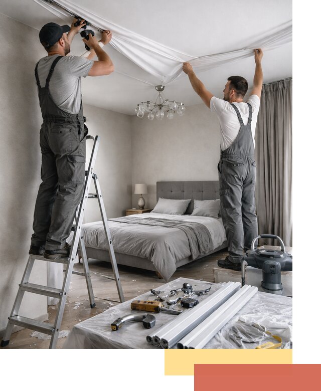 Монтаж натяжного потолка в спальне в Качканаре