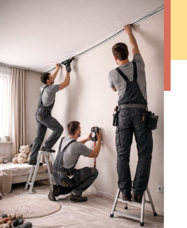 Монтаж натяжного потолка в детской в Качканаре от 3589 руб. — быстро и недорого | ОТДЕЛОЧНИК-Кчк