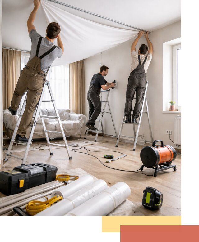 Монтаж натяжного потолка в гостиной в Качканаре