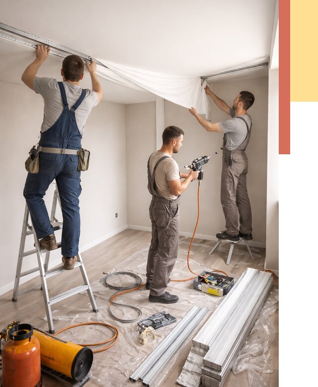 Монтаж натяжного потолка в студии в Качканаре от 5639 руб. — быстро и недорого | ОТДЕЛОЧНИК-Кчк