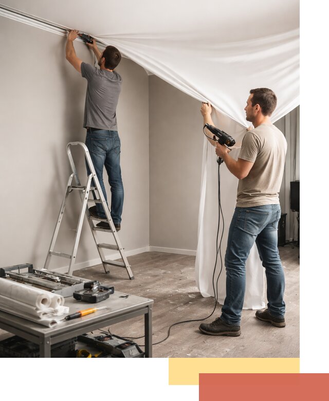 Монтаж натяжного потолка в студии в Качканаре