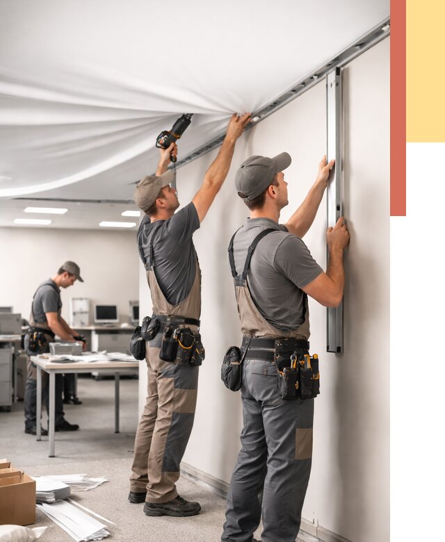 Монтаж натяжного потолка в офисе в Качканаре от 461 руб/м² — быстро и недорого | ОТДЕЛОЧНИК-Кчк