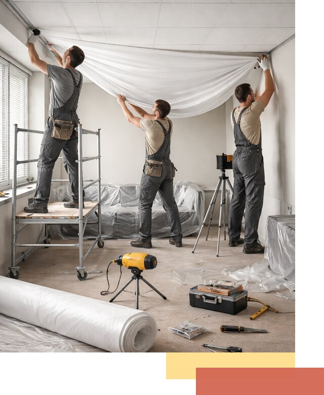 Монтаж натяжного потолка в офисе в Качканаре