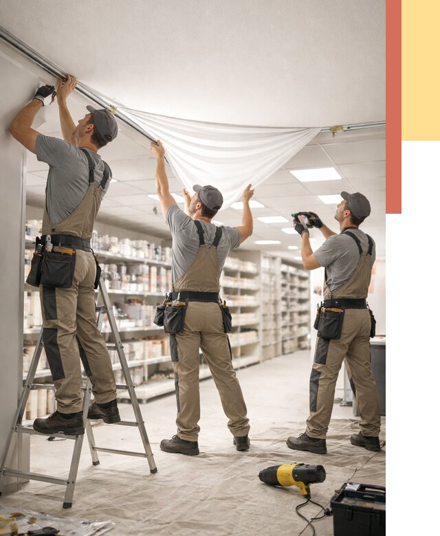 Монтаж натяжного потолка в магазине в Качканаре от 4614 руб. быстро и недорого | ОТДЕЛОЧНИК-Кчк