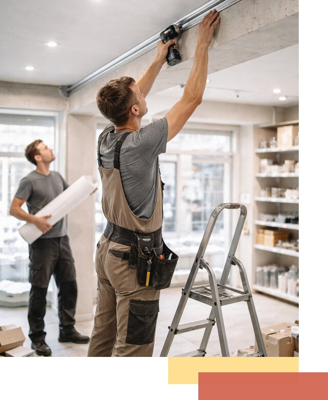 Монтаж натяжных потолков в магазине в Качканаре