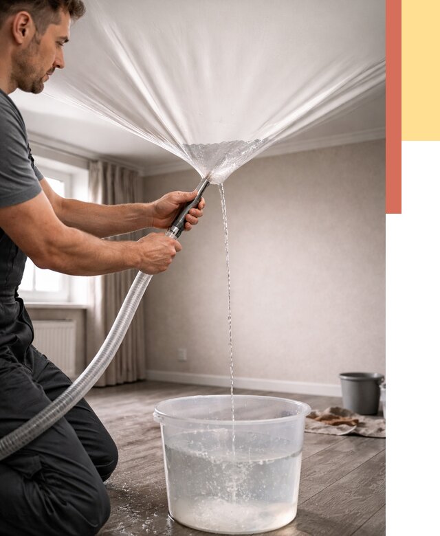 Слив воды с натяжного потолка в Качканаре от 2563 руб. быстро и недорого | ОТДЕЛОЧНИК-Кчк