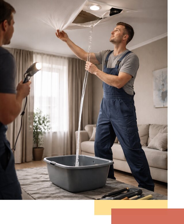 Слив воды с натяжного потолка в Качканаре быстро и аккуратно