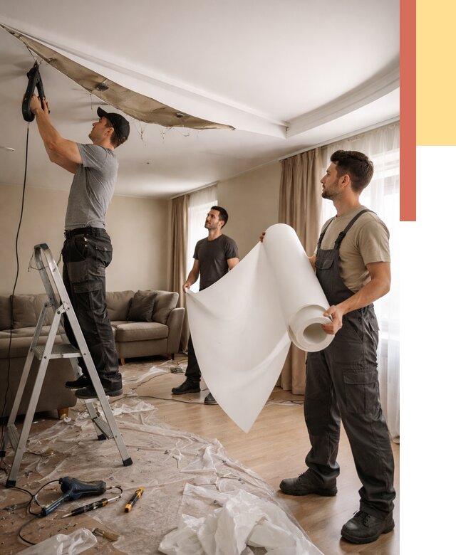 Замена полотна натяжного потолка в Качканаре от 9740 руб. быстро и недорого | ОТДЕЛОЧНИК-Кчк