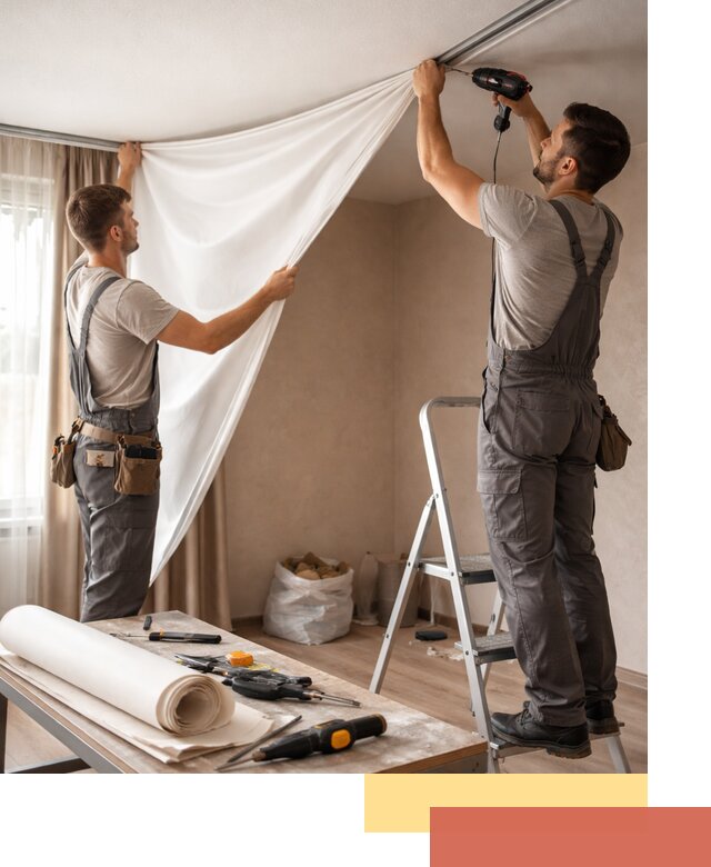 Замена полотна натяжного потолка в Качканаре быстро и качественно