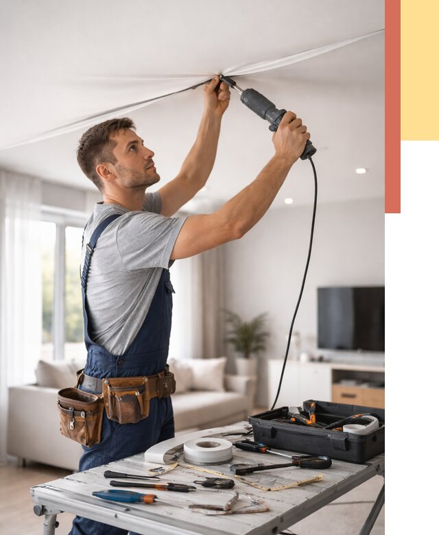 Ремонт натяжных потолков в Качканаре от 9740 руб. под ключ — ОТДЕЛОЧНИК-Кчк