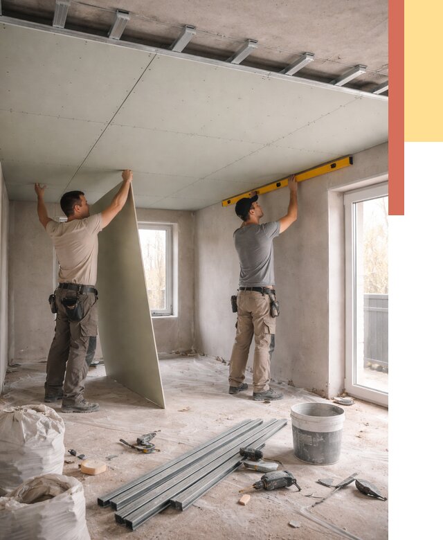 Одноуровневый потолок из гипсокартона в Качканаре от 769 руб. — монтаж под ключ | ОТДЕЛОЧНИК-Кчк