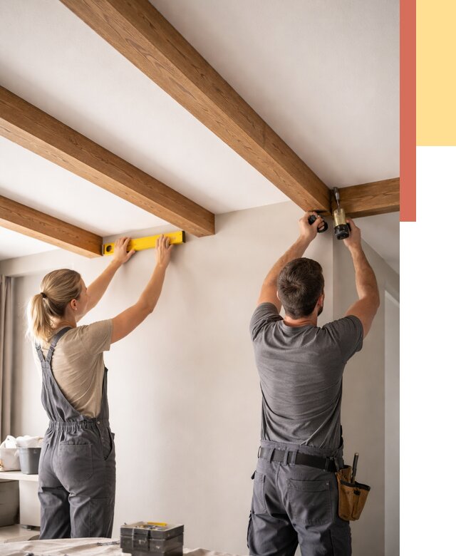 Монтаж декоративных балок на потолок в Качканаре от 4306 руб. — ОТДЕЛОЧНИК-Кчк